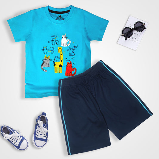 MagPhos  T-Shirt And Shorts With Animal Emb - Blue & Navy