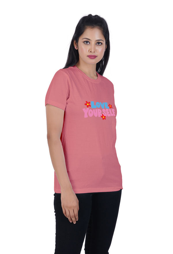 Love Yourself Printed Peach Tshirt