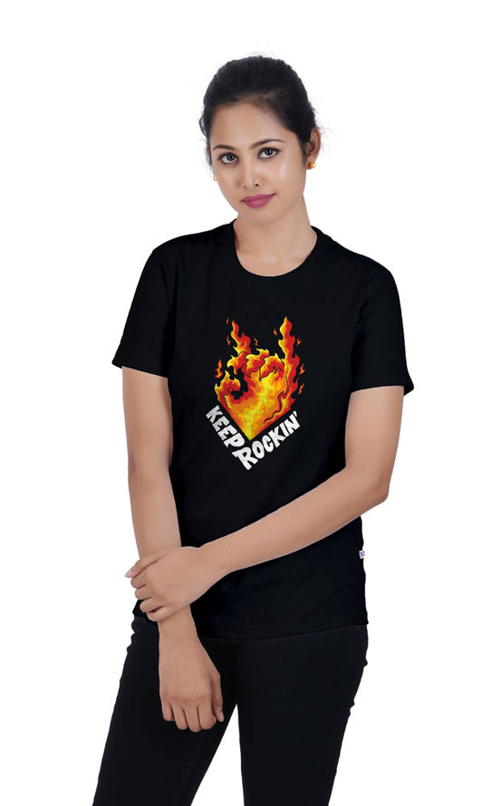 Keep Rockin Fire Printed Black Tshirt