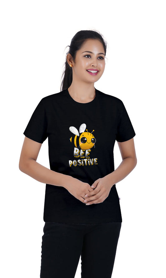 Bee Positive Printed Black Tshirt