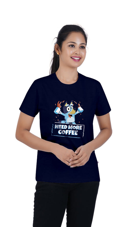 Need More Coffee Printed  Navy Tshirt