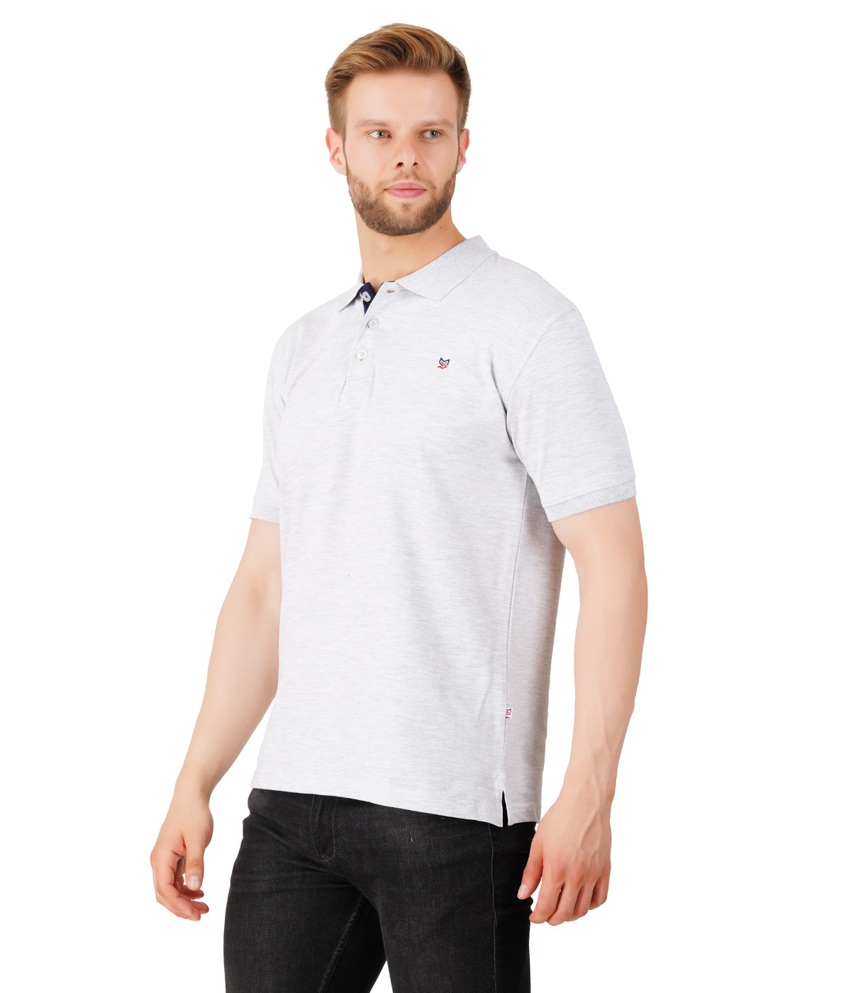 Men's Regular Fit Polo White Milange  T Shirt