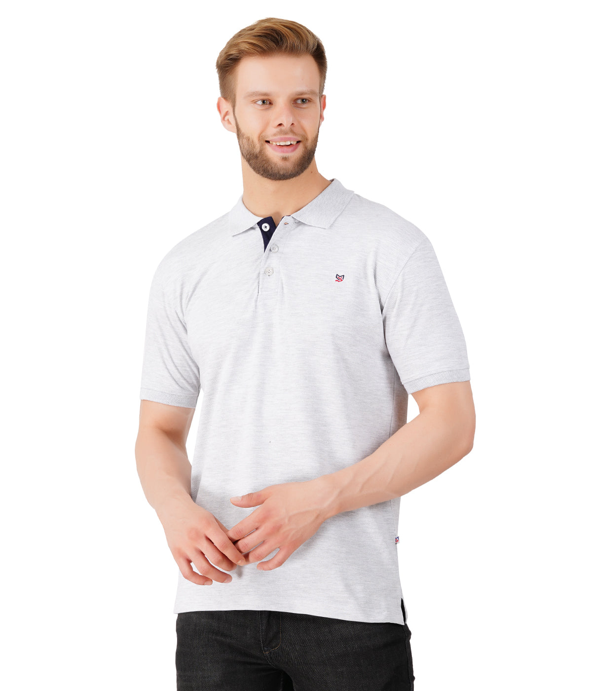 Men's Regular Fit Polo White Milange  T Shirt