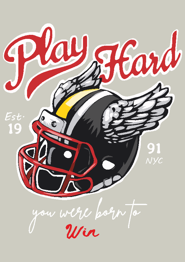 Play Hard Printed SmokieGrey Tshirt